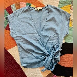 Madewell Chambray Light Blue Tie-Front Blouse XXS